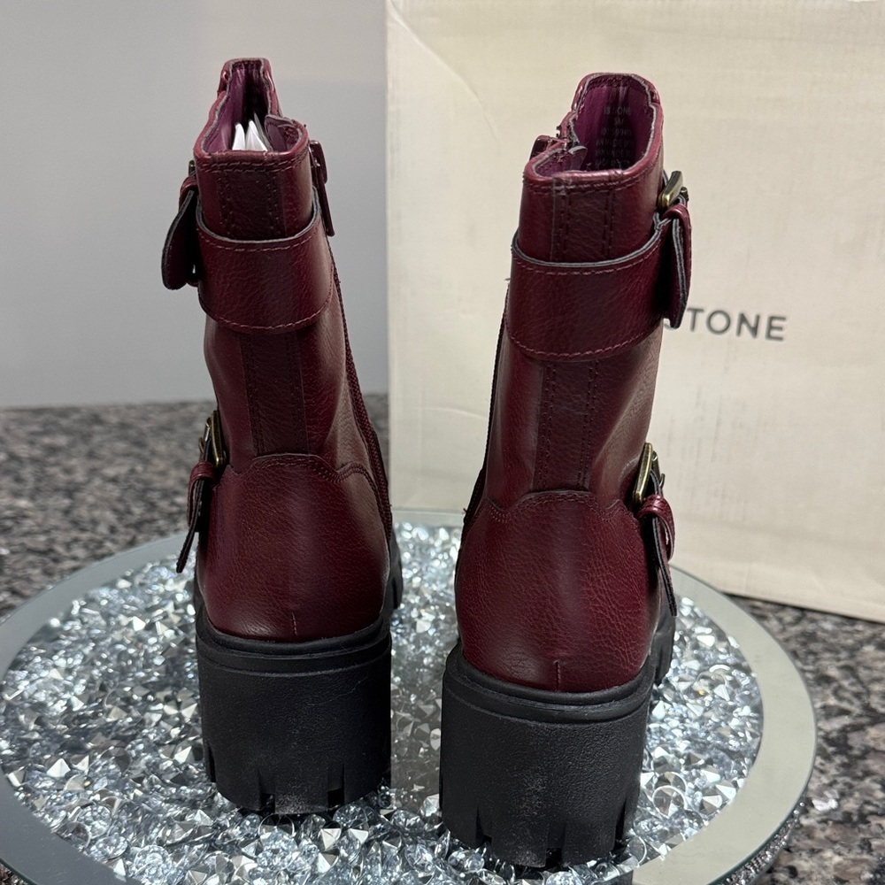 Sun + Stone Women's Burgundy Combat Boots NEW 5 - Picture 9 of 16